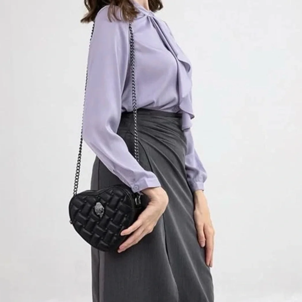 Kurt Geiger Black Quilted Heart Crossbody Bag - Picture 6 of 6